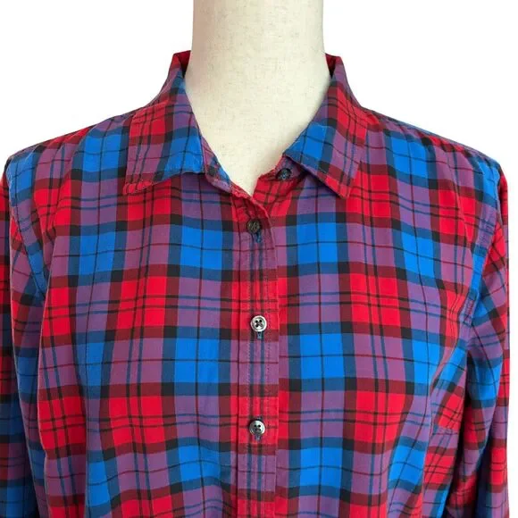 Talbots Shirt Women's Size XLP Red Blue Plaid Long Sleeve Button Up - Picture 2 of 6